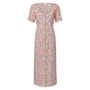 NWT Coco Shop Mod Midid Dress in Coral Bougainvillea Button Front Floral Pink L